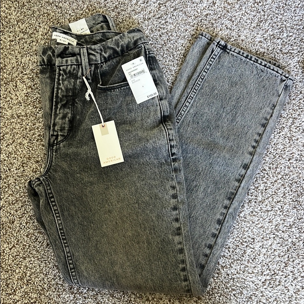 Good American Gray Straight Leg Jeans